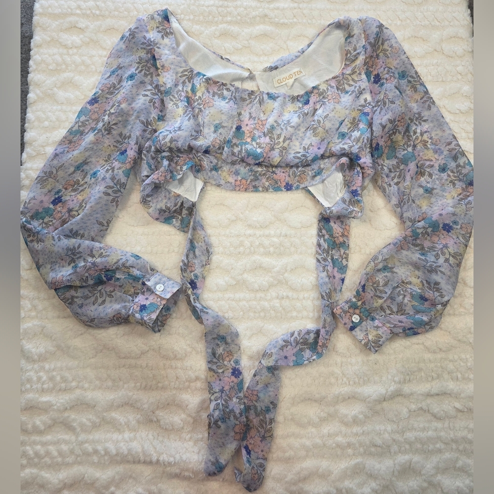 Cloud Ten Sheer Floral Tie Front Top XS | Fairycore Cottagecore